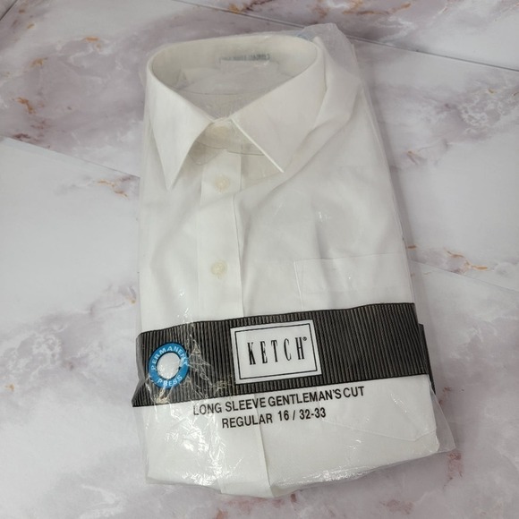 Ketch Long Sleeve Gentleman's Cut Regular 16 32-33 White Button Up Collard - Picture 2 of 9